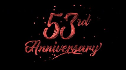 53rd anniversary text animation in red metallic effect. suitable for celebrating special occasions, invitations, anniversary cards and social media. Includes alpha channel for any background.