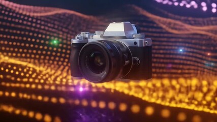 Digital Camera on Abstract Wavy Background