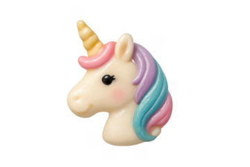 Cute pastel unicorn head with colorful mane and horn