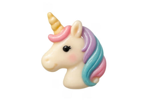 Cute pastel unicorn head with colorful mane and horn