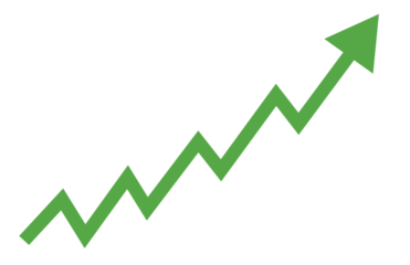 green business arrow rising up line graph. green line graph showing positive growth trend, trading profit, economic boom, business growth. line graph