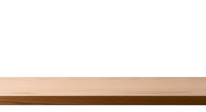 Empty wooden table top surface isolated on transparent background