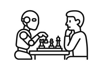 Human and robot playing a strategic game of chess, symbolizing competition