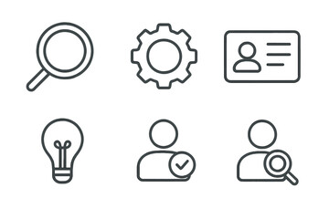 Essential set of user interface icons for search, settings, profile, and ideas