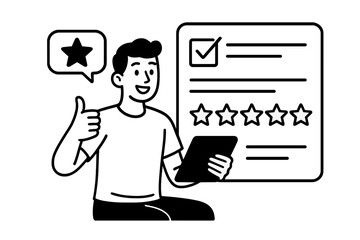 Happy customer giving five star rating and thumbs up for excellent service