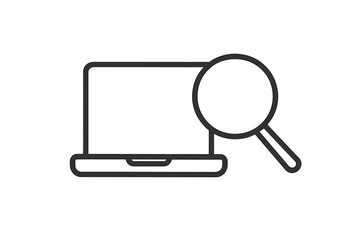Laptop computer screen with a magnifying glass symbolizing online search and data analysis