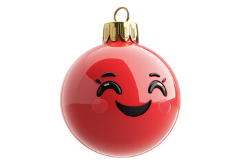 Cute 3D Christmas Ball Ornament with Happy Face PNG Isolated on Transparent Background 