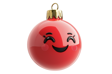 Cute 3D Christmas Ball Ornament with Happy Face PNG Isolated on Transparent Background 