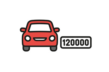Simple red automobile icon and a large numerical value for distance or price