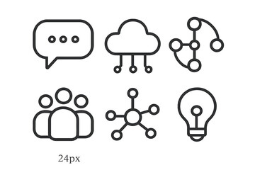 Essential business and technology symbols for communication, cloud, networking, and innovation