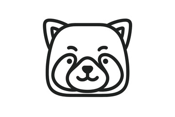 Cute minimalist black outline of a red panda or raccoon head on a white background