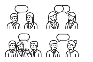 Professional people engaging in conversation and discussion, visualized with simple line art symbols