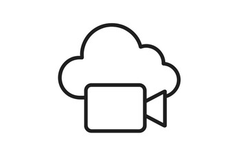 Minimalist line art icon representing cloud video storage and media streaming services