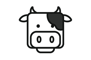 Simple graphic icon of a dairy cow face featuring black spots and thick outlines