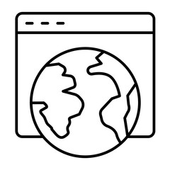 Browser website with planet Earth isometric icon, info tech concept. Vector graphics. Page of internet browser, global sign on white background, style icon mobile or web design.