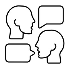 Two person faces and chat bubble isometric icon, info tech concept. Vector graphics. Human heads with talk, communication sign on white background, style icon mobile or web design.