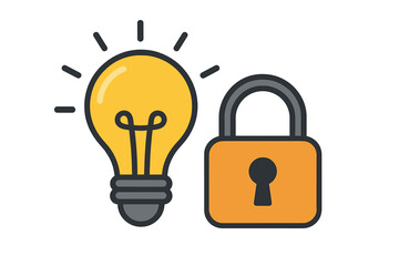 Glowing lightbulb and secure padlock symbolizing protection of creative ideas and intellectual property