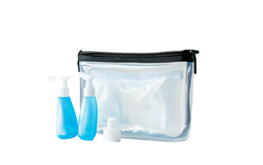 Zip lock travel hygiene kit compact and organized for convenient personal care on the go isolated on transparent background PNG