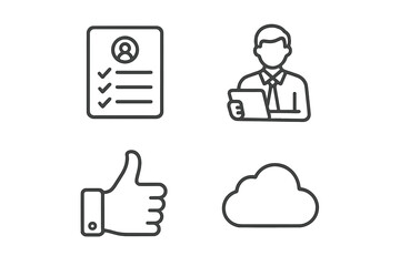 Outline icons for business and technology including resume, professional user, approval, and cloud storage