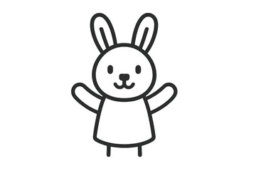Minimalist line art bunny character standing with open arms, simple black and white design