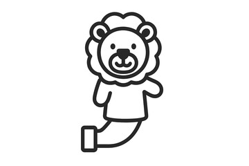 Simple black outline cute cartoon lion character puppet or stuffed toy for children
