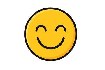 Cheerful yellow smiley face with closed eyes and a wide grin expressing pure joy and satisfaction