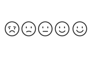 Five linear emoticons used for customer satisfaction and feedback rating scale