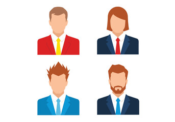 Faceless business people avatars vector set. professional male and female icons in formal suits, representing corporate team members, diverse user profiles.