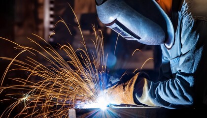 intense welding sparks fly as skilled welder joins metal with precision