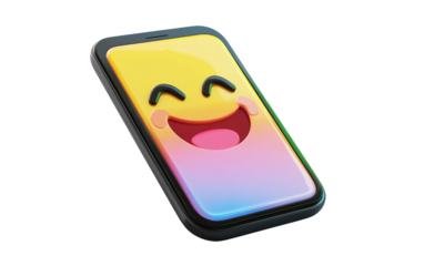 Modern digital emoji shaped like a smartphone featuring a vivid and expressive screen layout isolated on transparent background PNG