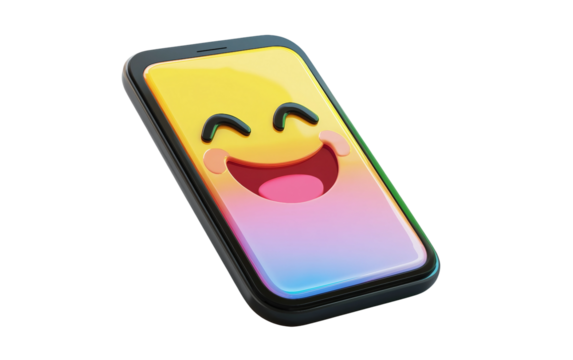 Modern digital emoji shaped like a smartphone featuring a vivid and expressive screen layout isolated on transparent background PNG - Powered by Adobe