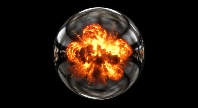 Fiery sphere explosion abstract art