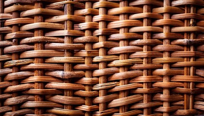 close up detailed texture of natural woven bamboo or rattan basket material pattern