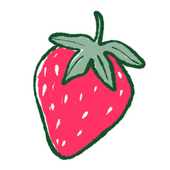Hand drawn strawberry illustration in cute doodle style on transparent background