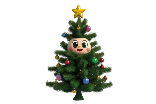 Adorable Christmas Tree Creature 3D Render Isolated on Transparent Background
