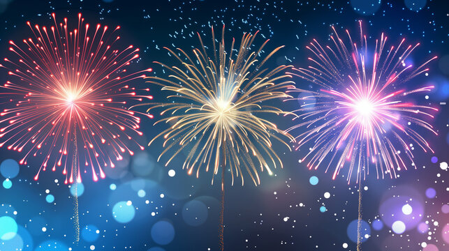 Fireworks in the night sky. Fireworks at Night. Stars of the fireworks are on a dark