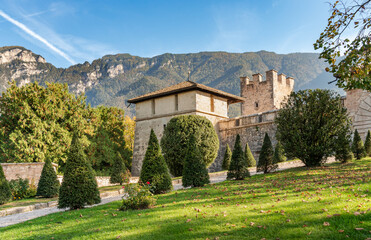 Exterior space of Castel Thun, part of a Gothic medieval hilltop castle located in Vigo di Ton in the province of Trento, Italy.