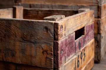 Rustic Crates of Heritage: The image showcases a pair of weathered wooden crates. The aged wood bears the marks of time, with a rich palette of tones.
