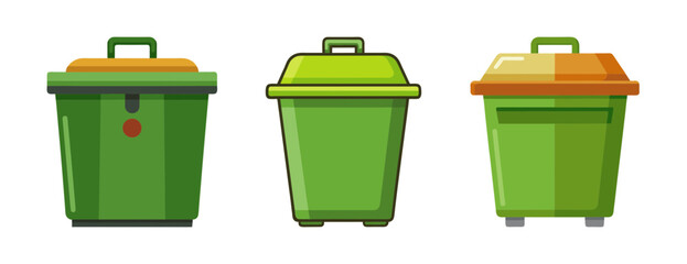 Three green compost bins with lids collection simple art
