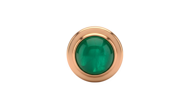 Luxurious round green gemstone in a rose gold bezel setting, isolated on transparent background