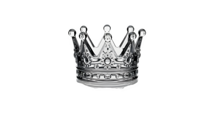 Silver crown with intricate details, symbolizing royalty and power, isolated on transparent background