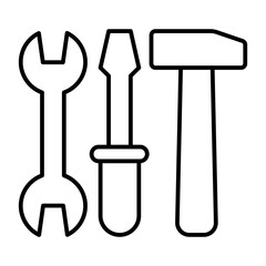 Hammer, screwdriver and wrench thin line icon, maintenance work concept, handyman tools, repair toolkit sign on white background, outline style for mobile web design. Vector graphics.