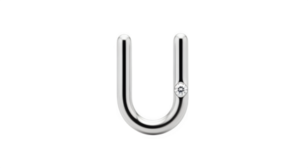 Shiny metallic ushaped minimalist design piece with a tiny accent, isolated on transparent background