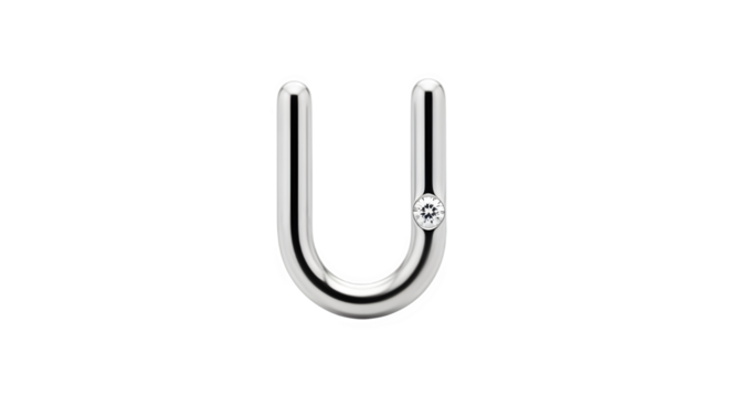 Shiny metallic ushaped minimalist design piece with a tiny accent, isolated on transparent background
