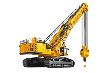 Bright Yellow Crawler Crane Isolated on Transparent Background