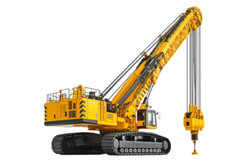 Bright Yellow Crawler Crane Isolated on Transparent Background