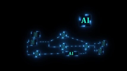 AI agents icon animation. Smart digital network powers data processing and virtual communication.Futuristic ai chip with glowing circuits and data streams artificial intelligence. - Powered by Adobe