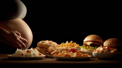 Belly Squeezing Next to High-Calorie Junk Food Emphasizes Health Risks in a Dramatic Setting