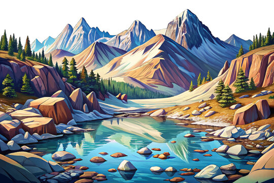 Beartooth Wilderness Montana High Rocky Tundra Alpine tundra with snow patches, massive boulders, icy lakes and wide sky
