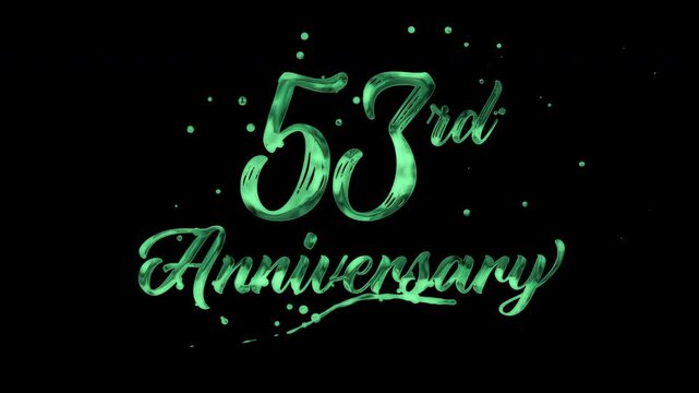53rd anniversary text animation in green metallic effect. suitable for celebrating special occasions, invitations, anniversary cards and social media. Includes alpha channel for any background.
